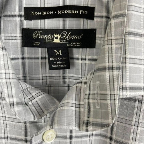 Pronto‎ Uomo Men Non-Iron Modern Fit Long Sleeve Shirt Size M - Picture 3 of 6